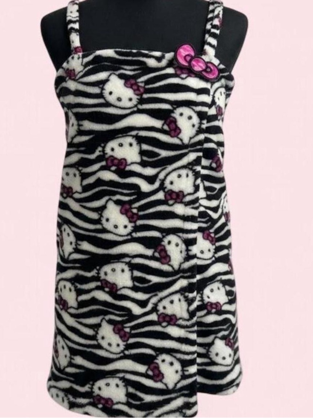 Hello Kitty Vintage Rare Black & White Zebra Print Tank Dress with Pink Bows JL